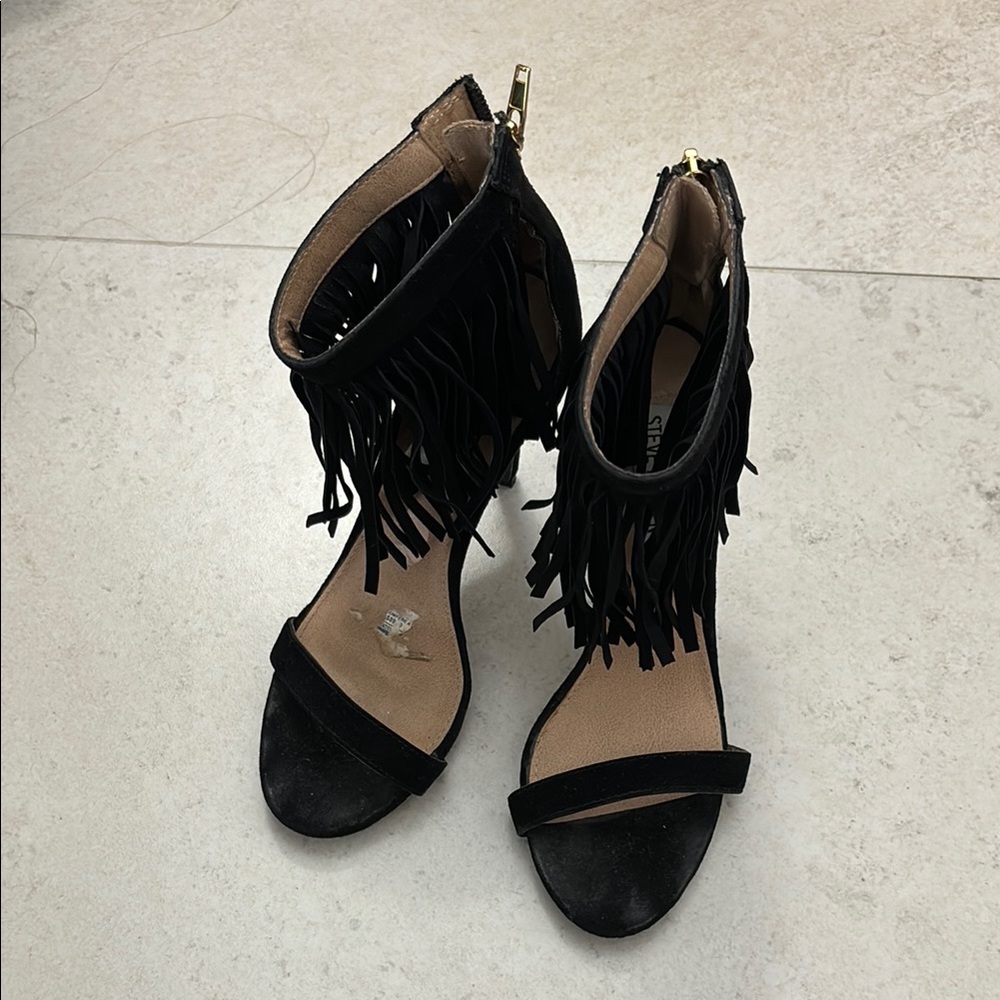 Black Fringe Heels